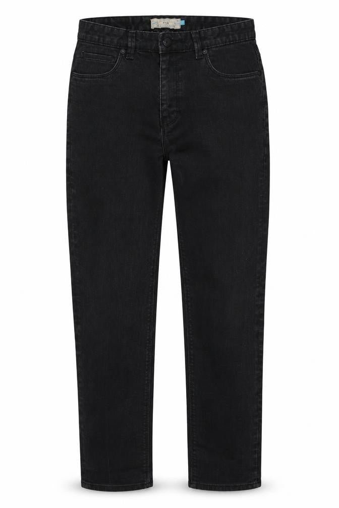 Front view of Next women’s grey cotton straight jeans, size UK 32, 30-inch leg regular