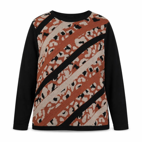 Hepburn Womens Black Round Neck Animal Print Viscose Pullover Jumper Size L