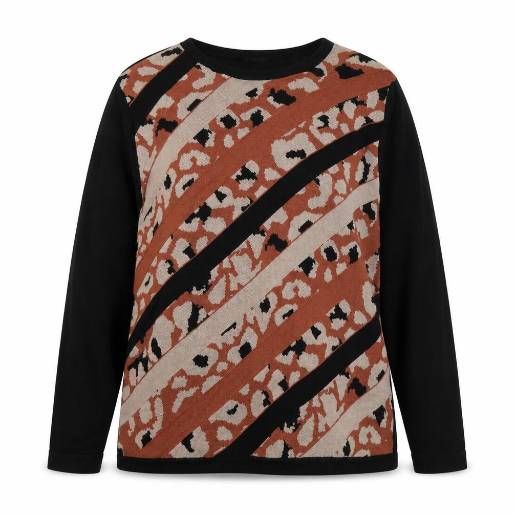 Hepburn Womens Black Round Neck Animal Print Viscose Pullover Jumper Size L