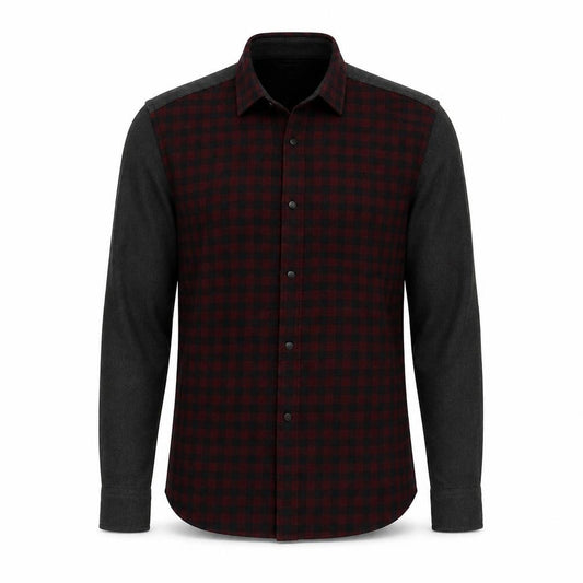 Front view of River Island men’s grey check polyester button-up, size S, collared