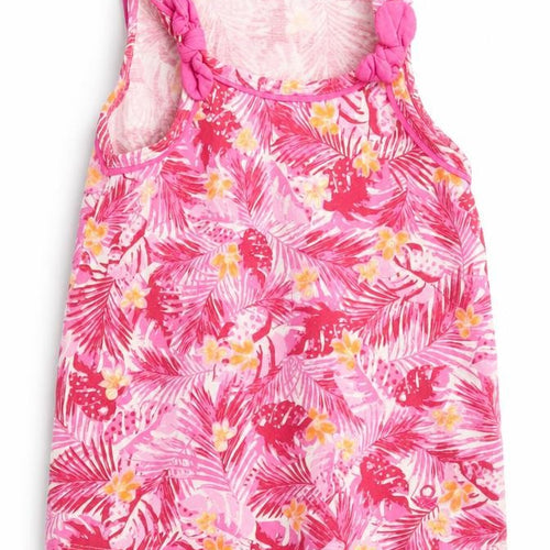 United Colors of Benetton Girls Pink Floral Cotton Basic Tank Size 2 Years Round Neck