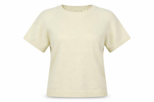 Front view of BHS women’s beige round neck cotton jumper, size UK 12