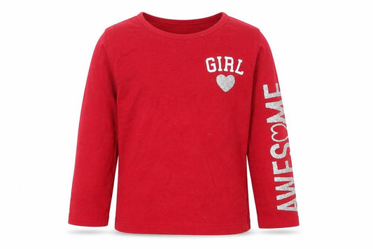 Front view of Evie Angel girls’ red cotton basic casual, size 12-18, months crew neck pullover
