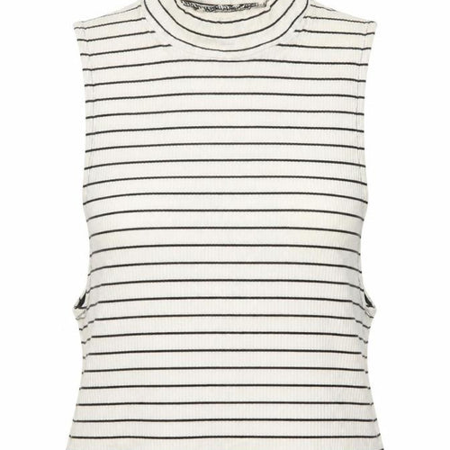 Miss Selfridge Womens White Striped Viscose Cropped Tank Size 8 High Neck