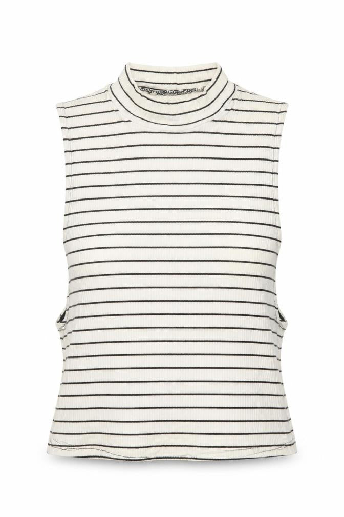 Miss Selfridge Womens White Striped Viscose Cropped Tank Size 8 High Neck
