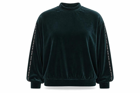 Front view of honkemoller women’s green polyester pullover sweatshirt, size M, pullover