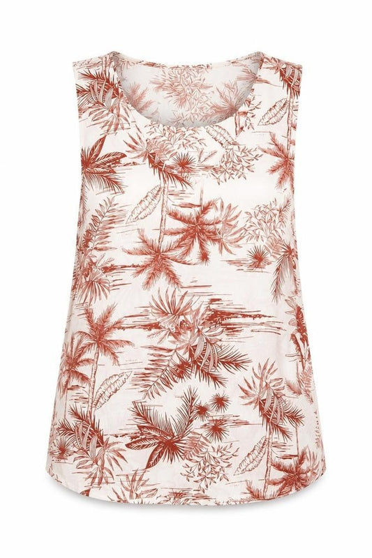 Front view of Primark women’s brown geometric polyester basic tank, size UK 8, v-neck