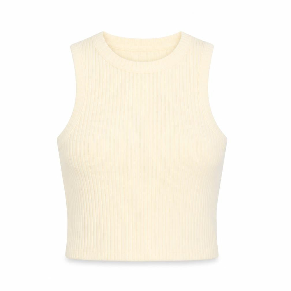 Bershka Womens Yellow  Polyester Cropped Tank Size XS Crew Neck