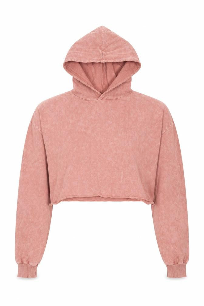 Front view of ASOS women’s pink cotton pullover hoodie, size UK 6, pullover