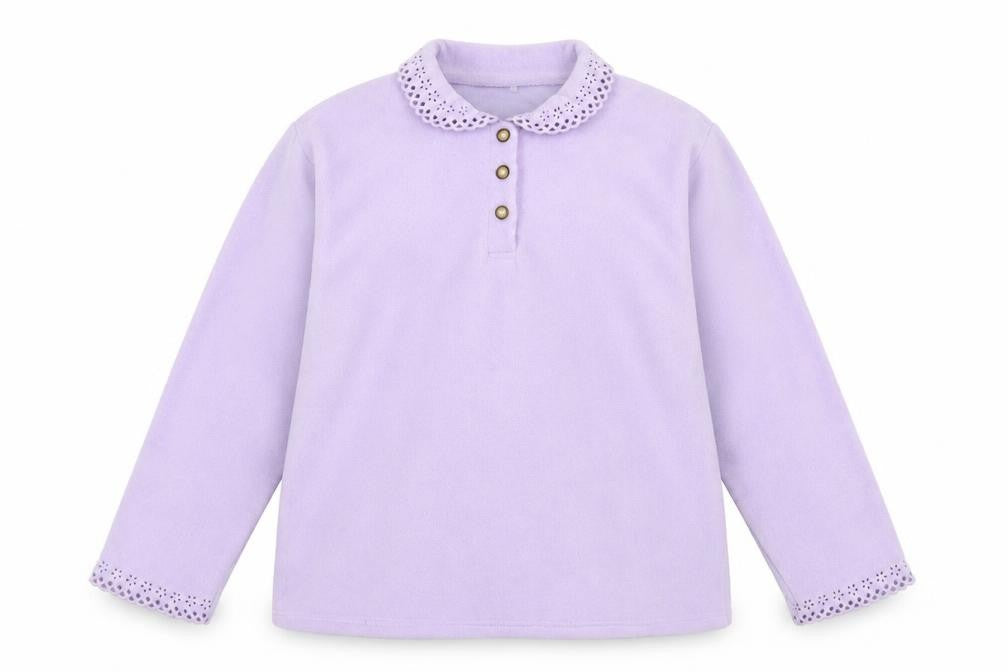 Front view of Fashion Extra women’s purple polyester pullover sweatshirt, size UK 18, button