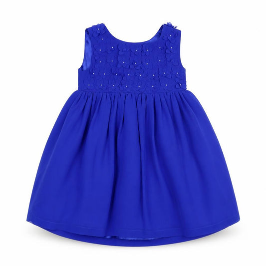 Front view of Blue Zoo Baby Blue Polyester A-Line, size 18-24, Months Boat Neck Button