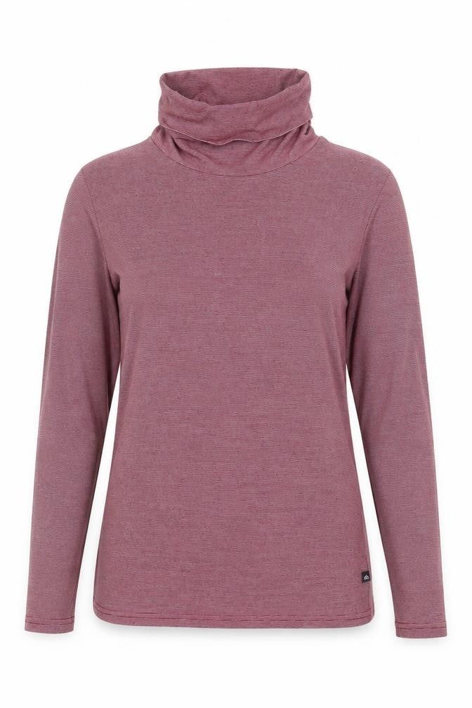 Front view of Ellesse women’s purple roll neck striped polyester jumper, size L