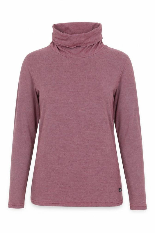 Front view of Ellesse women’s purple roll neck striped polyester jumper, size L