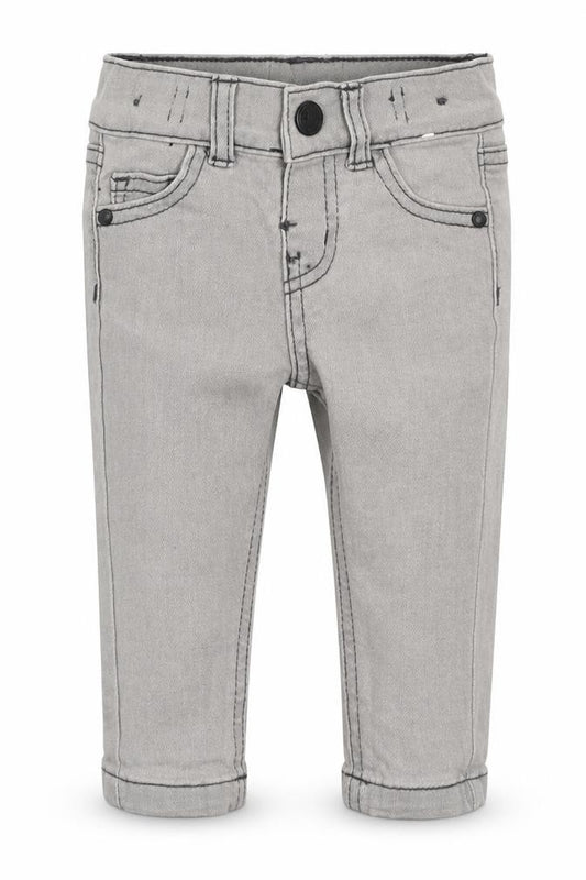 Front view of Denim Co boys’ grey cotton capri jeans, size 3-6, months button