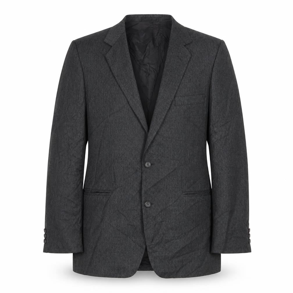 Front view of Skopes men’s grey striped wool jacket suit jacket, size 40