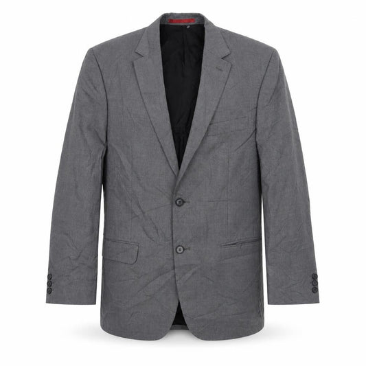 Front view of Burton men’s grey polyester jacket suit jacket, size 38