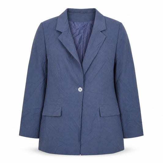 Front view of Essentials women’s blue polyester jacket suit jacket, size UK 12