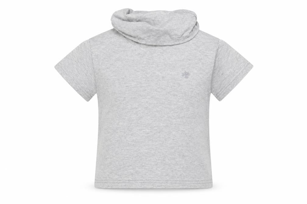 Front view of Next boys’ grey 100% cotton jersey t-shirt, size 6, years roll neck pullover