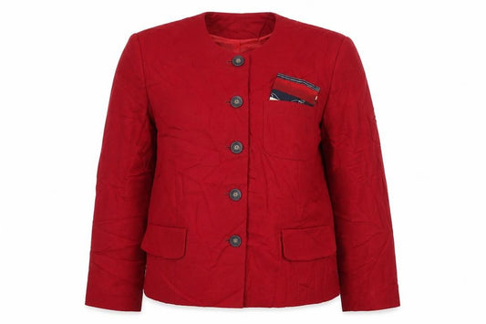 Front view of Vivienne Laurence women’s red jacket, size UK 14, button