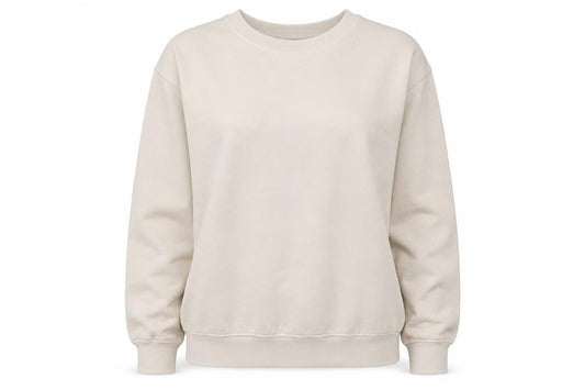 Front view of As You women’s beige polyester pullover sweatshirt, size XS, pullover