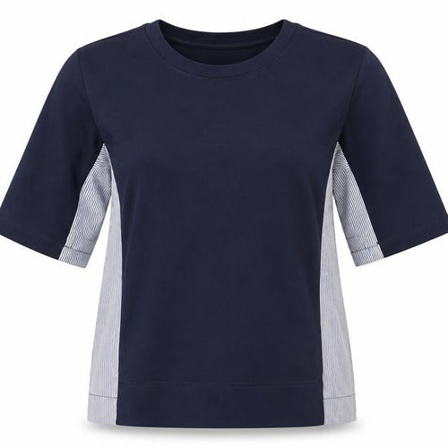 Gallery Womens Blue Striped Polyester Jersey T-Shirt Size M Crew Neck