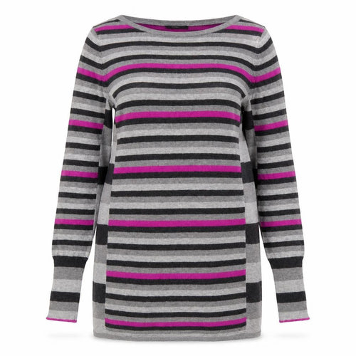 Marks and Spencer Womens Multicoloured Boat Neck Striped Polyamide Tunic Jumper Size 14