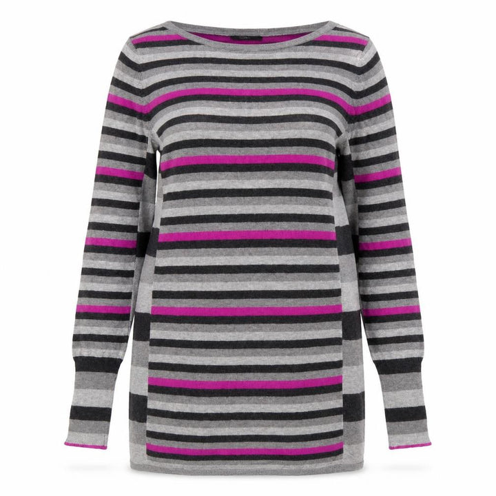 Marks & Spencer Womens Multicoloured Boat Neck Striped Polyamide Tunic Jumper Size 14