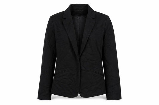 Front view of Warehouse women’s black jacket blazer, size UK 12