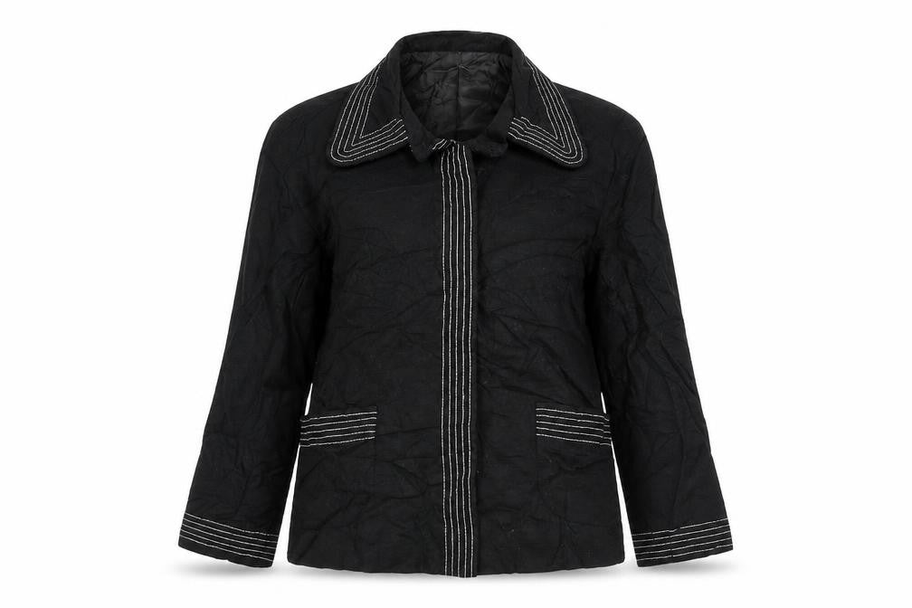 Front view of Zara women’s black striped jacket blazer, size UK 8