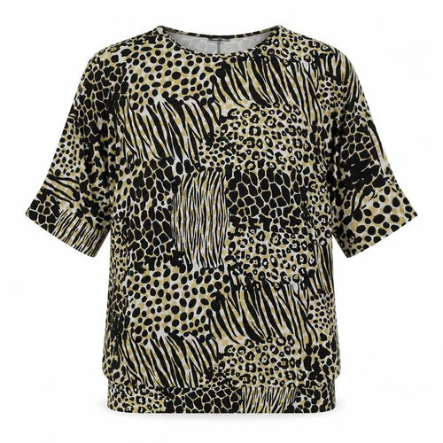 Boohoo Womens Yellow Animal Print Polyester Tunic Blouse Size 2 Round Neck