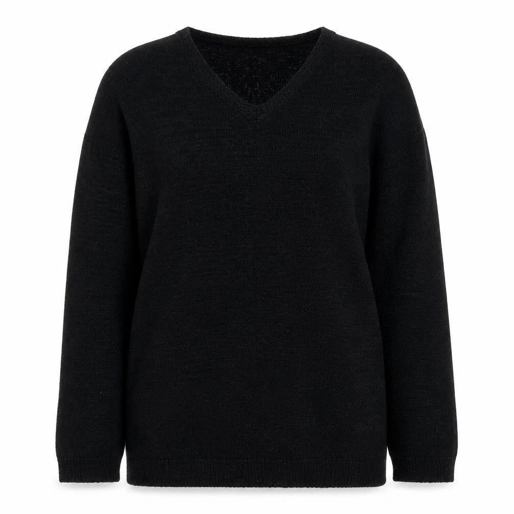 Front view of Monsoon women’s black round neck viscose jumper, size S