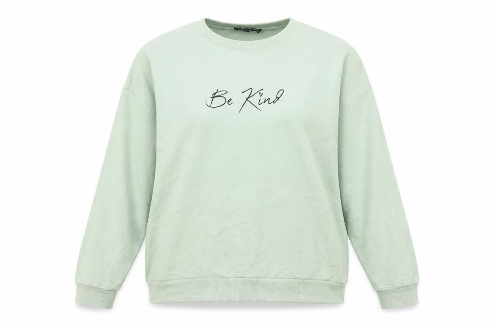 Front view of Select women’s green cotton pullover sweatshirt, size M, pullover - be kind