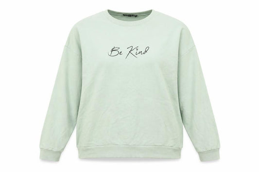 Front view of Select women’s green cotton pullover sweatshirt, size M, pullover - be kind