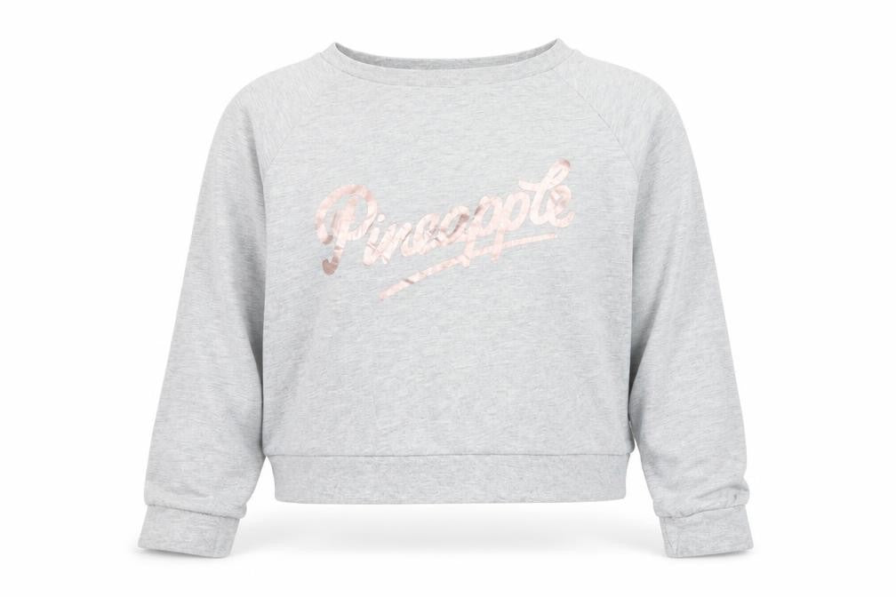 Front view of Pineapple girls’ green polyester pullover sweatshirt, size 14-15, years pullover