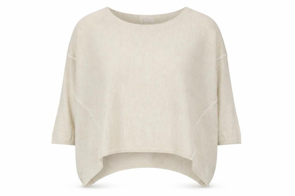 Front view of Preworn women’s beige round neck acrylic jumper, size L