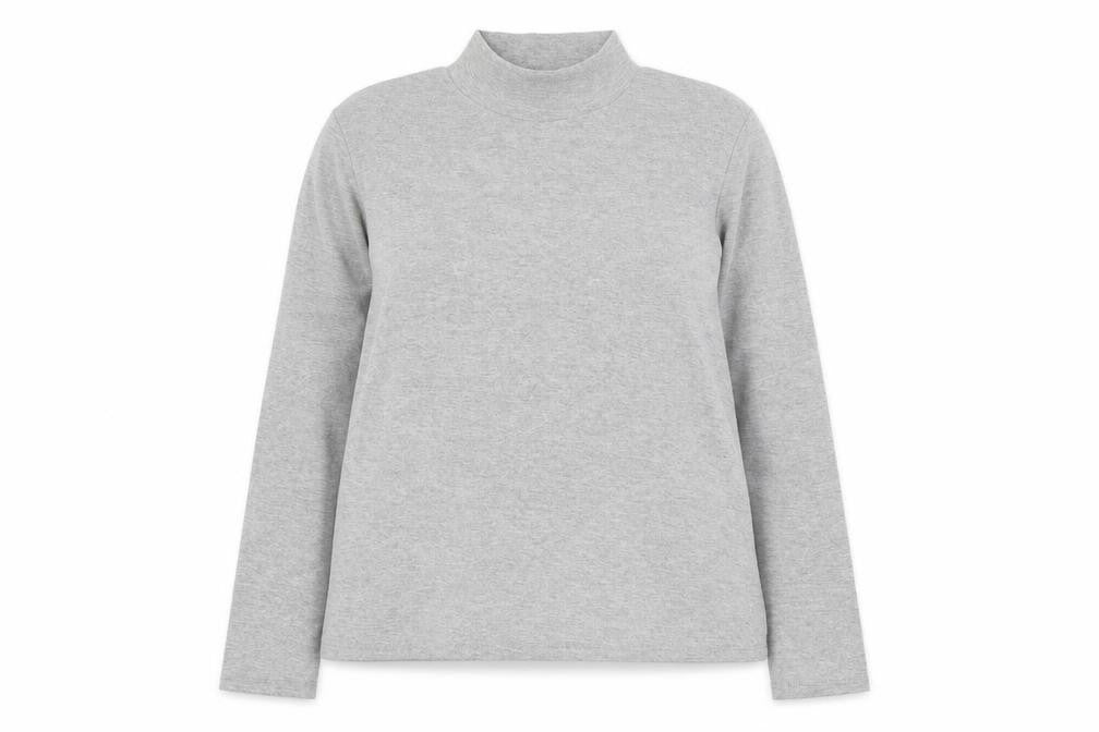 Front view of TIGI women’s grey mock neck polyester jumper, size UK 14