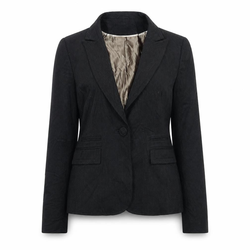 Front view of Dorothy Perkins women’s black jacket blazer, size UK 12, button