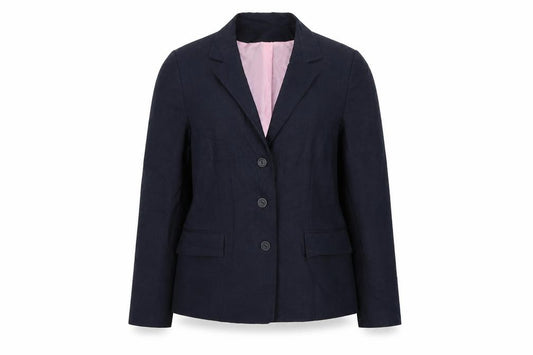 Front view of NL Collection women’s blue jacket blazer, size UK 16, button