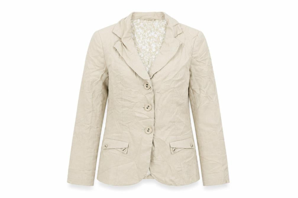 Front view of Marks & Spencer women’s beige jacket blazer, size UK 10, button