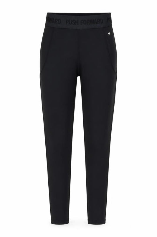 Front view of WorkOut women’s black polyester jogger leggings, size XS, 26-inch leg regular