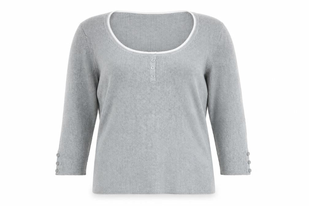 Front view of Papaya women’s grey round neck cotton jumper, size UK 16