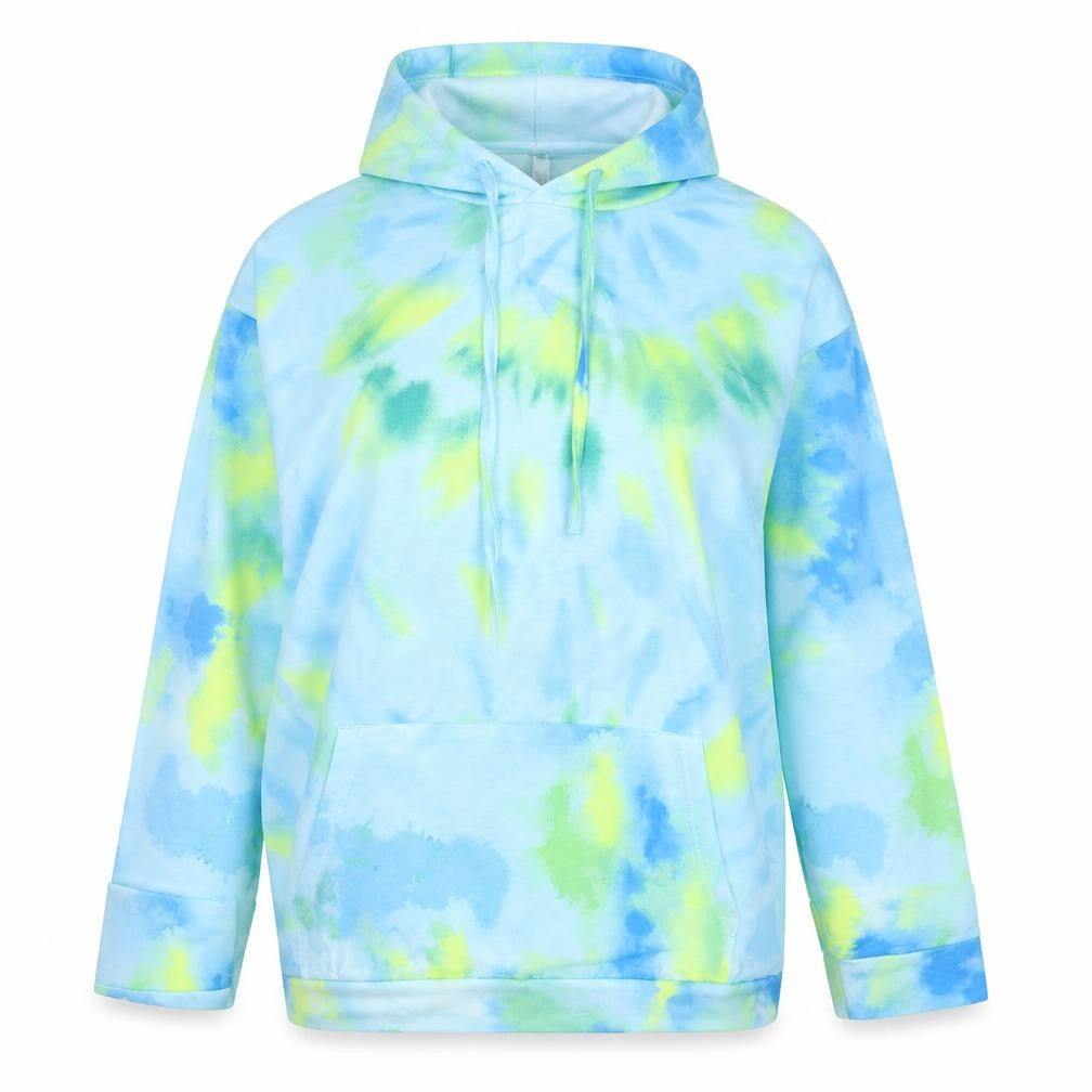 Front view of women’s multicoloured geometric cotton pullover hoodie, size S