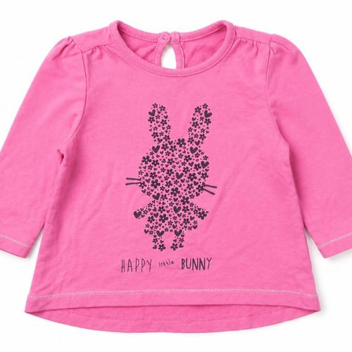 Dunnes Stores Girls Pink  100% Cotton Basic T-Shirt Size 3-6 Months Round Neck Pullover