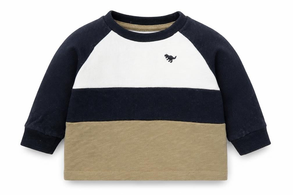 Front view of Next boys’ beige 100% cotton jumper, size 3-6, months pullover