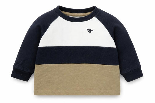 Front view of Next boys’ beige 100% cotton jumper, size 3-6, months pullover
