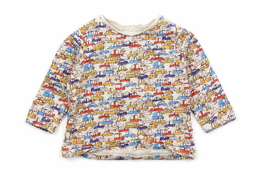 Front view of Next boys’ multicoloured geometric 100% cotton basic t-shirt, size 3-6, months round neck pullover