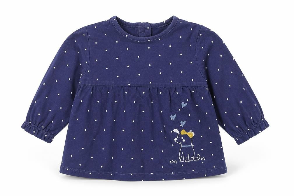 Marks and Spencer Girls Blue Polka Dot 100% Cotton Basic T-Shirt Size 3-6 Months Round Neck Pullover
