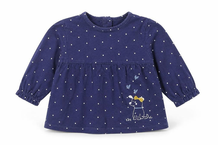 Marks & Spencer Girls Blue Polka Dot 100% Cotton Basic T-Shirt Size 3-6 Months Round Neck Pullover