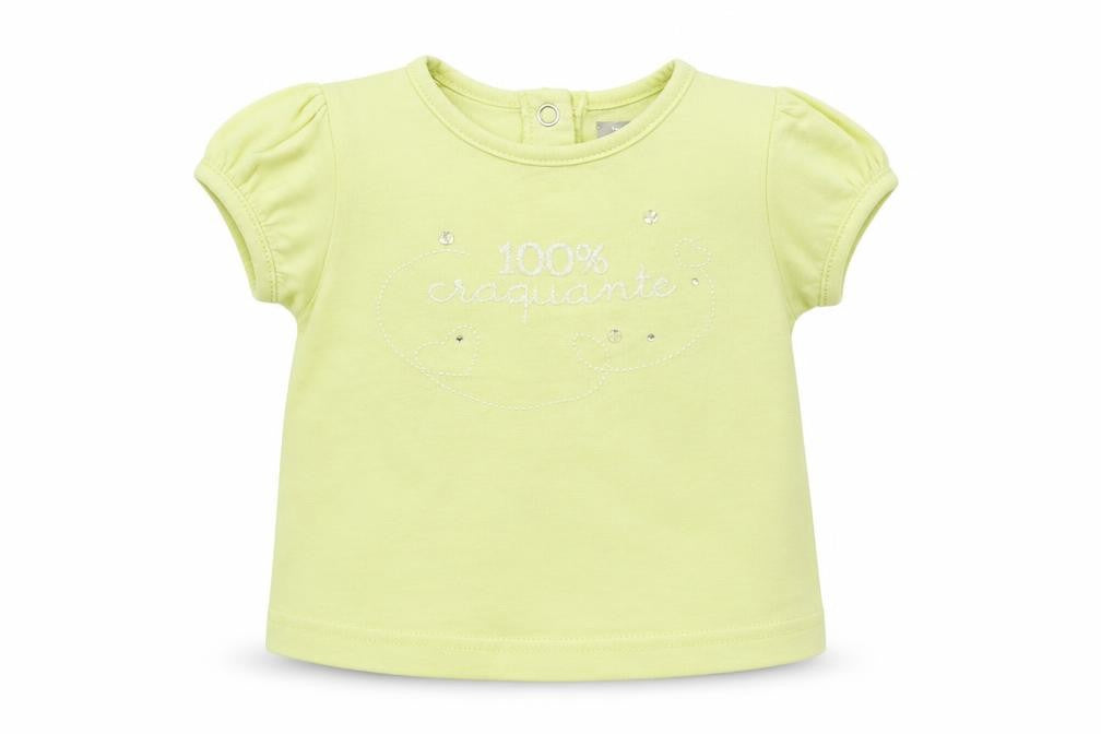 Tout Compte Fait Girls Yellow  100% Cotton Basic T-Shirt Size 6-9 Months Round Neck Pullover