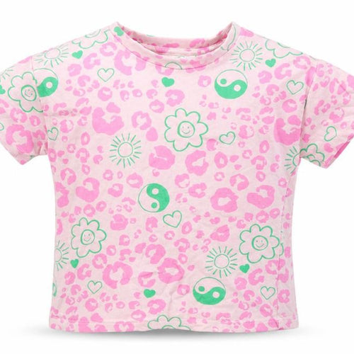 NEXT Girls Pink Animal Print 100% Cotton Basic T-Shirt Size 4 Years Round Neck Pullover
